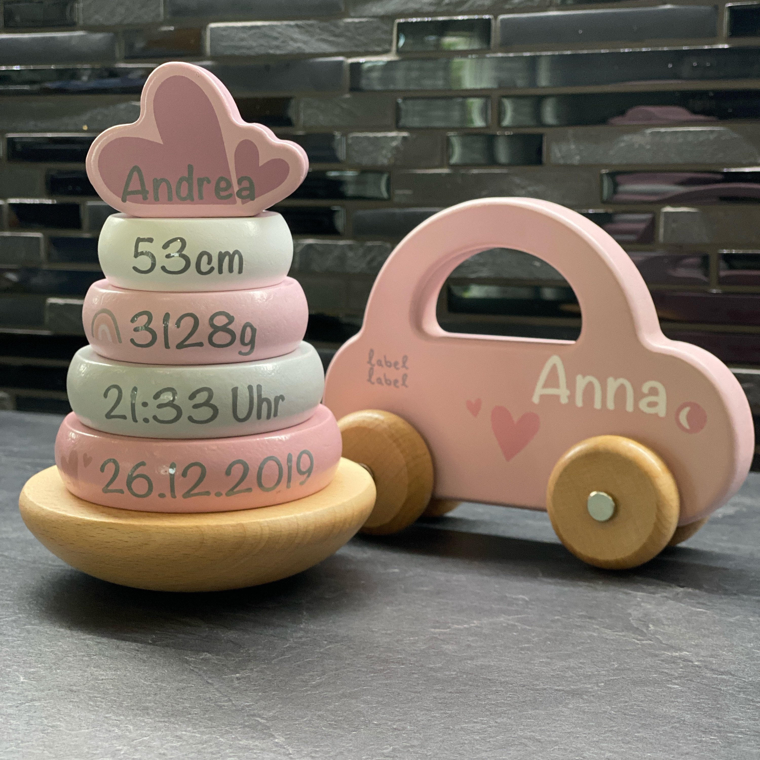 label label spielzeug Holz Spielzeug Auto mit Namen Rosa Label-Label | Etsy