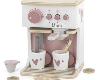 Accessoires de cuisine en bois Machine à café expresso rose | étiquette étiquette | Personnalisé avec le nom | Cadeau pour les filles