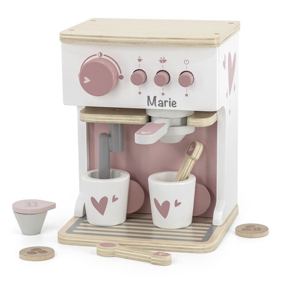 Wooden Kitchen Accessories Espresso Coffee Machine Pink Label Label  Personalized With Name Gift for Girls 