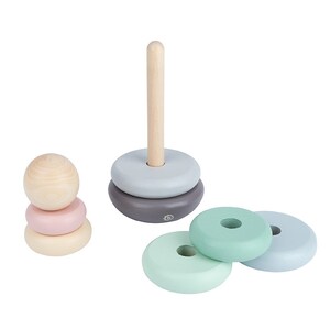 Tour d'empilage de jouets en bois personnalisée avec dates et noms de naissance rose / vert Biéco Cadeau de naissance pour fille image 5
