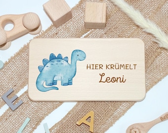 Breakfast board personalized dinosaur blue, children's wooden board, birth and birthday gift for children, baby gift