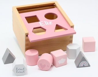 Boîte de jeu plug-in de forme personnalisée en rose | étiquette étiquette | Avec nom de l'enfant ou du bébé | Cadeau pour les filles