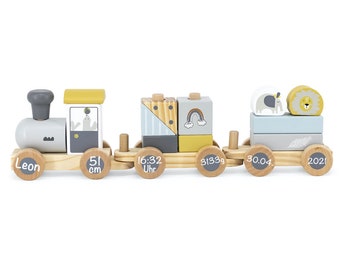 Trenino in legno Ferrovia personalizzata, personalizzabile con date di nascita e nomi | BellasDream regalo per bambini e neonati per un regalo di nascita