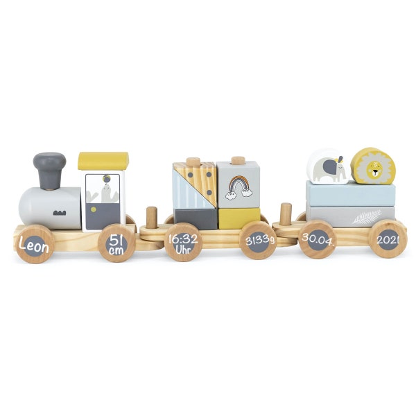 Train en bois Chemin de fer personnalisé, personnalisable avec dates de naissance et noms | Cadeau enfant et bébé BellasDream pour un cadeau de naissance