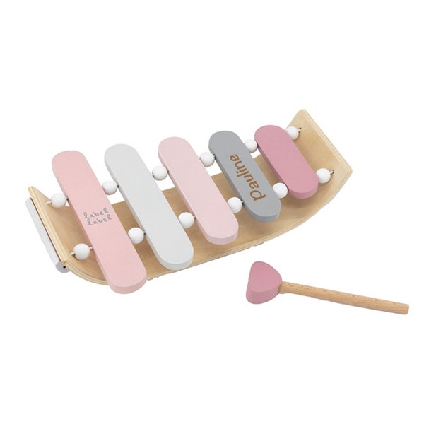 Holz Musikinstrument Xylophon für Kinder rosa | Gelasert personalisiert mit Name vom Kind oder Baby | Musikalisches Geschenk zum Geburtstag