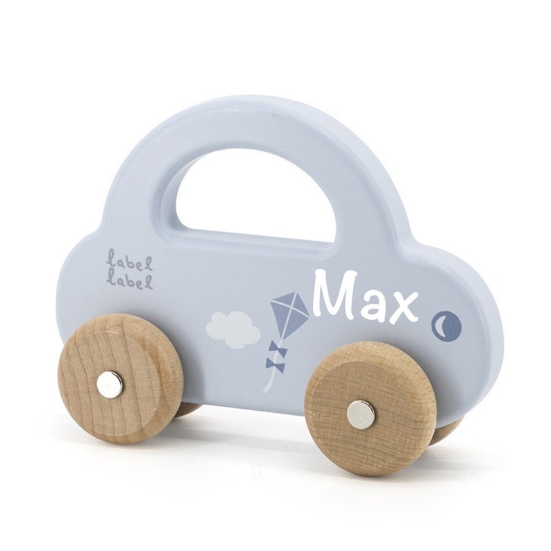 Wooden Toy Car with Name - Blue - Label Label - Baby Gift for Birth - Gift for Babies - Birthday Gift Boy Personalized