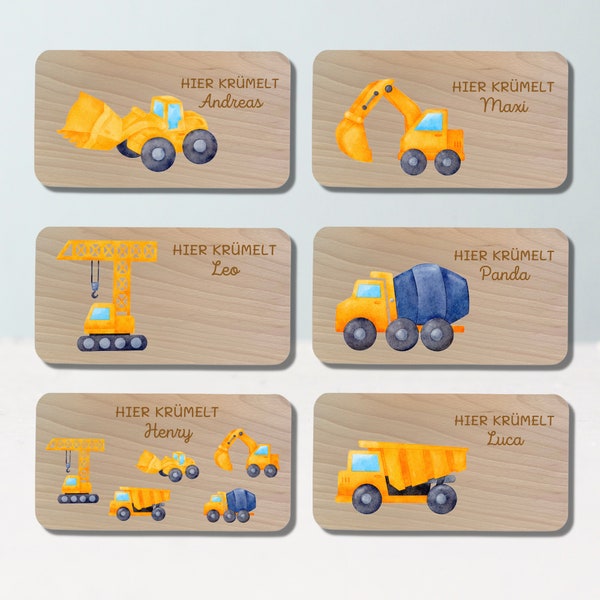 Here crumbs board, breakfast board personalized, excavator, children, baby gift birth, breakfast board, construction vehicles, BellasTraum