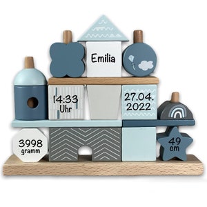 Regalo di nascita personalizzato Baby House stampato personalizzabile Nascita del regalo del bambino Regalo di nascita bambino Idea regalo bambino in legno Blau