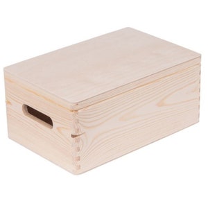 Wooden box with handles and lid | Round edges | Pinewood untreated | 30x20x14 cm | Suitable for personalization with laser engraving