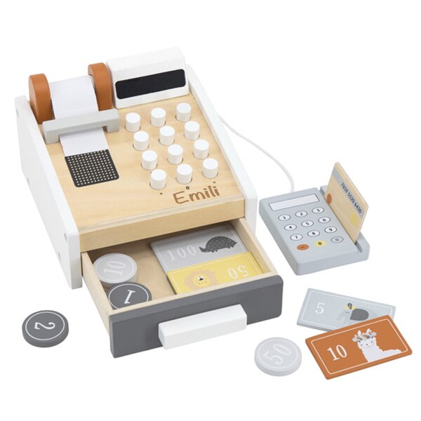 Holz Kasse mit Scanner und Geld für Kinder | Gelasert personalisiert mit Namen | Küchenzubehör Spielzeug, Spielküchenzubehör & Spielset