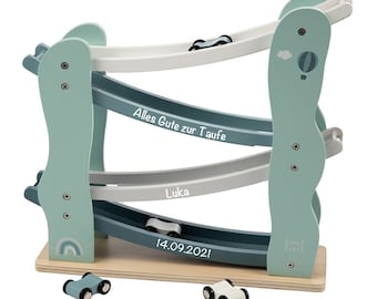 BellasTraum Regalo per battesimo Marble Run Cars Mint - Personalizzabile I Regalo per il battesimo I Regali per battesimo personalizzati Nome del bambino Data del battesimo