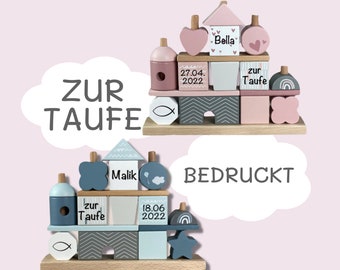 Taufgeschenk für Kinder | Personalisiertes Steckspiel Haus Rosa Blau | Geschenkidee, Taufe , Tauffisch, Taufgeschenk Junge Mädchen, Taufkind