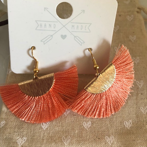 Ohrringe mit Quaste, Tassel, Fächer Coral