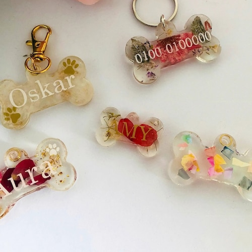 Dog Tag / Personalised Dog Tag / Resin Tag / Floral Dog Tag / Etsy