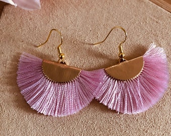 Earrings with tassel, tassel, fan pink-gold, women, gifts