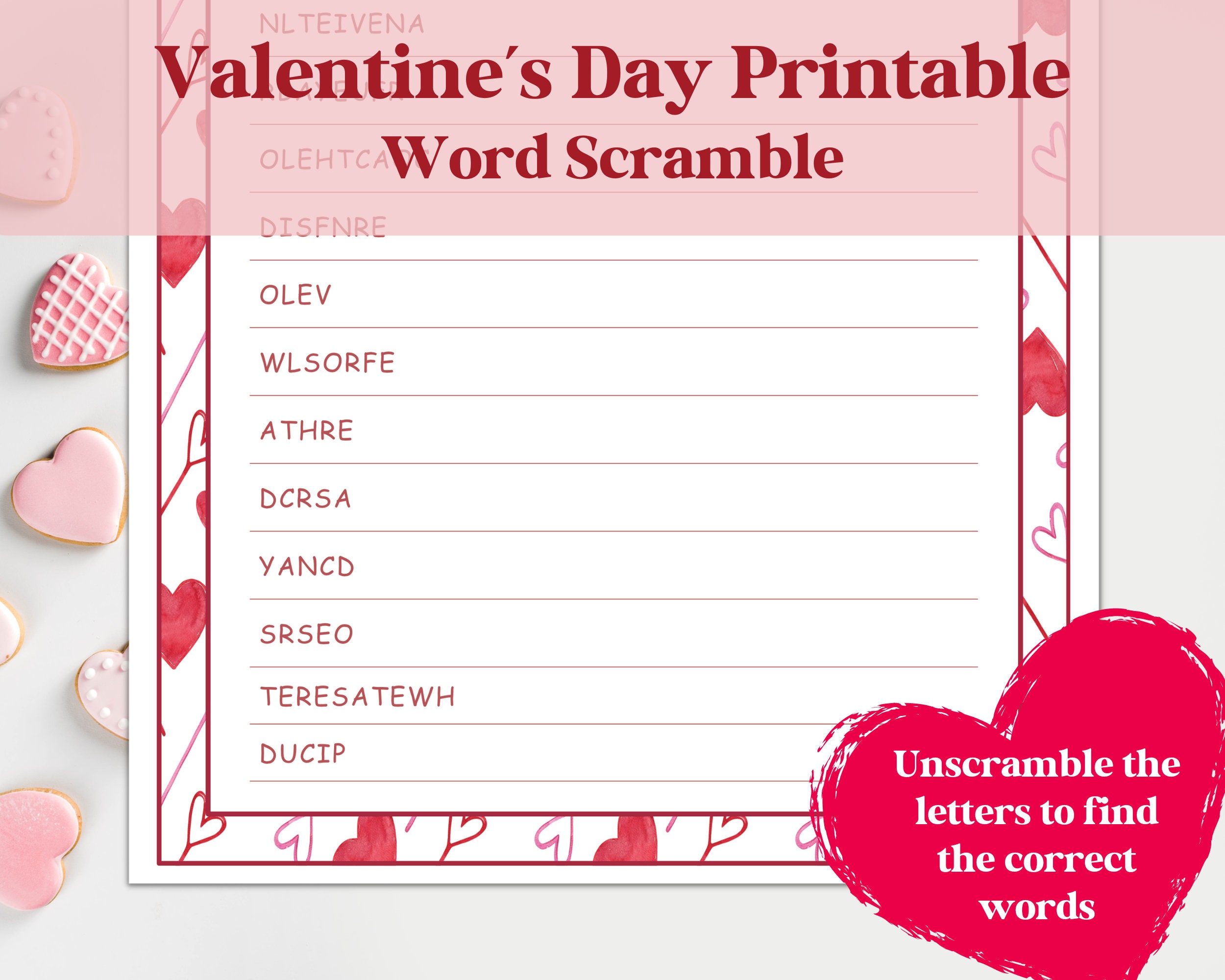 Valentines Day Word Scramble Printable Family And Classroom Etsy