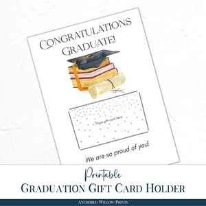Tarjetero para regalo imprimible de felicitaciones para graduados, regalo de graduación, con plantilla de sobre