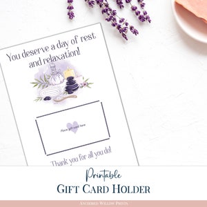 Printable gift card holder | spa, beauty, relaxation gift card | Mother&#39;s day, birthday, anniversary, appreciation gift