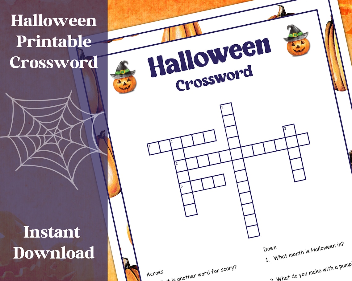 Halloween Crossword Puzzle Printable Family and Classroom Etsy
