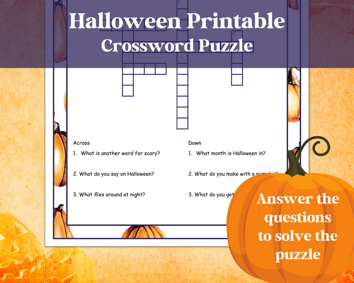 Halloween Crossword Puzzle Printable Family and Classroom Etsy