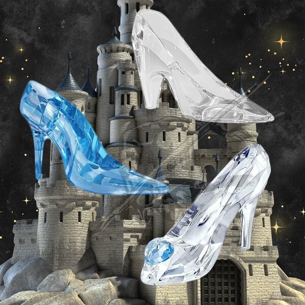 Cinderella, 3 Glass Slippers PNG Clipart, Digital Overlay, Scrapbook Paper and Junk Journal Ephemera, Photography Prop