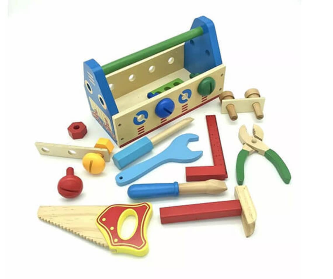 Children's 21 Piece Wooden Toy Tool Box Play Set Etsy