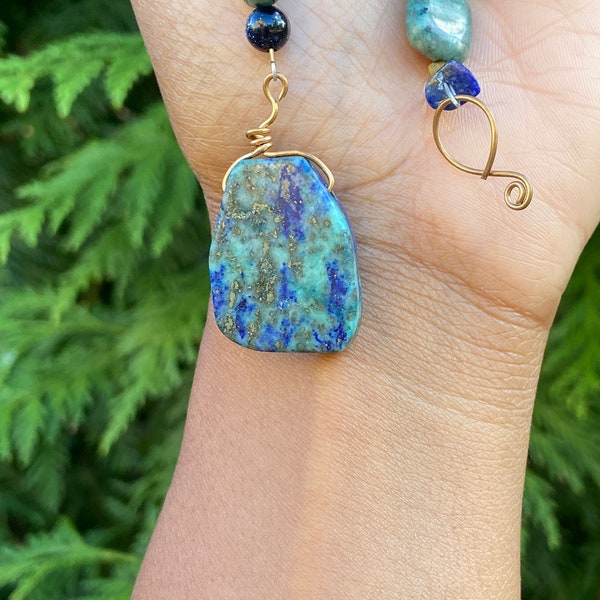 Azurite, Emerald, and Blue Goldstone Wire Strung Pendulum for Divination