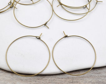 25Pairs Antique Bronze Round Hoop Connector 35mm Earrings Pendant Wine Glass Charm Jewelry Making,Hypoallergenic earring hoop