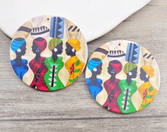 Wholesale,10Pcs Headwrap Afro Wooden Earrings,African Queen Wood earrings,60mm Round Wood Earrings,African Jewelry---YY#100