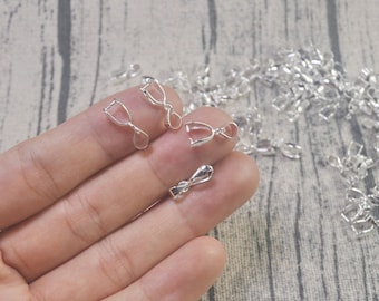 20/50Pieces Silver Plated Pendant Bail , Pinch Bails , Charm Pinch Bails , Connectors , Pinch Bails Findings ,Necklace Findings ,6x18mm