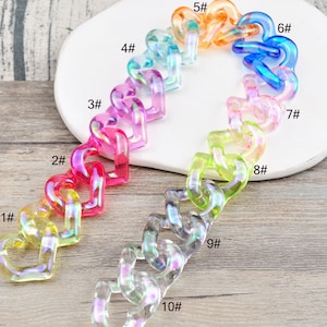 AB Transparent Color Heart plastic link chain,Twist Plastic Chain,Purse Chain,Necklace Chain,Sunglass Chain,Open Links Chain，30x27mm
