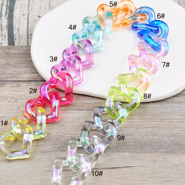 AB Transparent Color Heart plastic link chain,Twist Plastic Chain,Purse Chain,Necklace Chain,Sunglass Chain,Open Links Chain，30x27mm