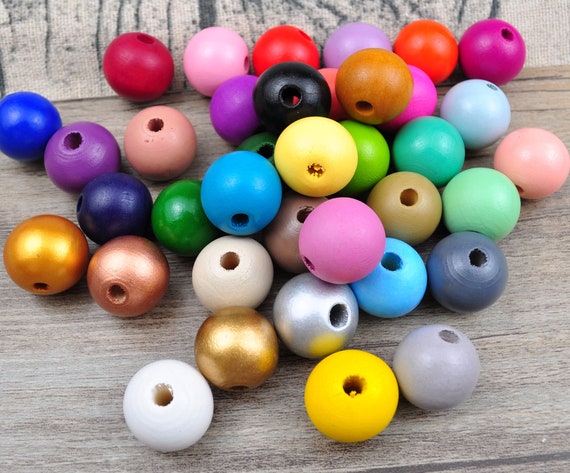 37 Colors 20mm Round Natural Wood Beads,10Pcs/20Pcs Colored Wooden  Beads,Wholesale Beads, Boho Spacers Bead for Necklace Bracelet Home Decor
