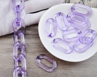 Transparent Purple Large Acrylic Curb Chain Links,Oval Plastic Chain for Glasses Chain,Sunglass Chain,Bag Chain,Open Links Chain，31x19mm