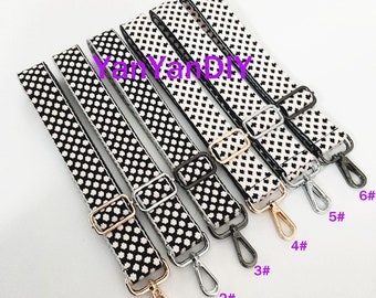 51"Adjustable Black&White Bag Strap,1.5“ Width Woven Canvas Purse Strap,Crossbody Strap,Shoulder Bag Strap,Gold/Silver/Gunmetal Swivel Clasp