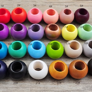 10Pcs/20Pcs/50Pcs Contas redondas de madeira coloridas para artesanato, 24 cores de contas de madeira com furo grande de 10 mm, acessórios de madeira para faça você mesmo - 20 x 15 mm