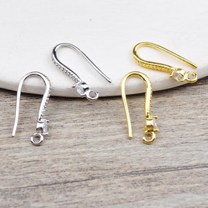18K Gold Plated Cubic Zirconia Earring Hooks,Real Gold/White Gold Plated Brass Earwires，Serpentine Earwires,Jewelry Findings, Earring Making
