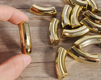 12mm x 35mm Multi-Faceted Gold Acrylic Tube Beads,12mm Large Acrylic Bamboo Beads, 12mm Curved Tube Beads,Bamboo Bracelet Bangle