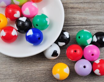 10Pcs Colorful Acrylic Heart beads，round beads，Bubblegum Heart Beads,Candy Gumball Beads,19mm  Chunky Beads，DIY Bracelet/Necklace/Pen Beads,