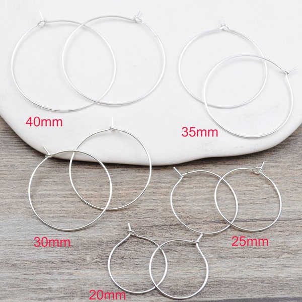 100Pcs Silver Color Round Hoop Connector 20/25/30/35/40mm Earrings Pendant Wine Glass Charm Jewelry Making,Hypoallergenic earring hoop