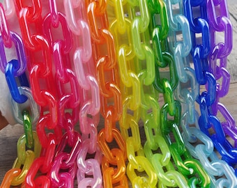Large Acrylic Curb Chain Links，Open Link，UV Colors Plastic Chain Links Jelly Bag/Glasses/Sunglass/Necklace/Bracelet Chain，Oval Links，31x19mm
