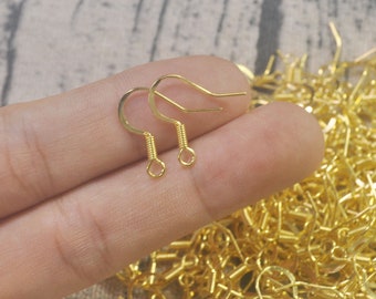 50,100,150,200Pcs Gold Plated Ear hooks, Hypoallergenic Metal Earrings hooks, Bronze Blank Earring hooks, DIY Earrings, DIY Jewelry