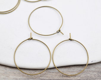 25Pairs Antique Bronze Round Hoop Connector 30mm Earrings Pendant Wine Glass Charm Jewelry Making,Hypoallergenic earring hoop