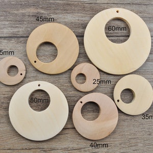 Unfinished Natural wooden Pendant,25mm 35mm 40mm 45mm 50mm 60mm Round Wood Big Hole Earring Pendant ,wood earring, Wood Charm,Wood Craft