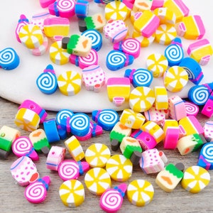 100 Stück 10mm Candy Polymer Clay Perlen, Mixed Color Ton Perlen, Candy Muster, Spacer Perlen, DIY Armband Halskette Schmuck Perlen