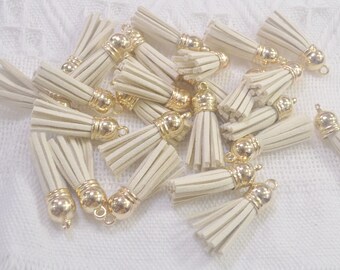 50 Beige Tassels, 1.5'', Faux Suede leather tassles charm, tassels, suede tassels,tassels for keychains,mini tassel with Gold Cap