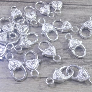 10Pcs/30Pcs Silver Heart Lobster Clasps，Claw Clasps，Heart Lobster Clasp Findings - 27mm X 12mm