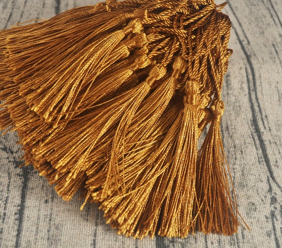 Lote De 50 Borlas Mini De Seda Para Marcapáginas Y Manualidades - 13 Cm, Color Amarillo Dorado