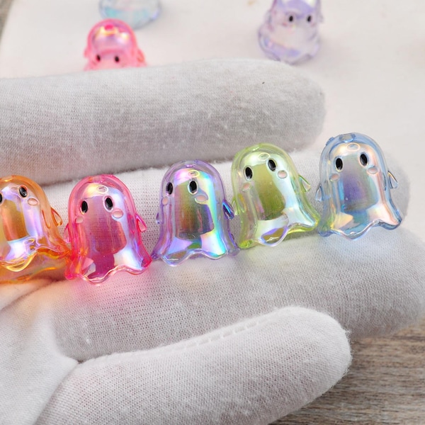 Conjunto de 5 a 100 peças de contas de fantasma transparentes, 9 cores, contas de acrílico AB, pingentes de fantasma, contas de fantasma fofas, contas de Halloween, para confecção de bijuterias.