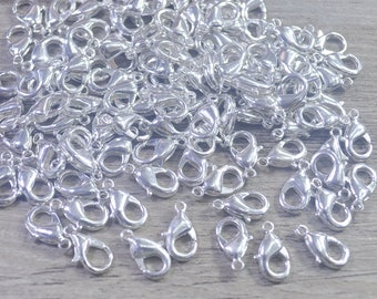 30 eller 50 st. BULK 6 x 12 mm försilvrade hummerspännen, hummerspännen i mässing, klospännen, grossistspänne för halsband/armband